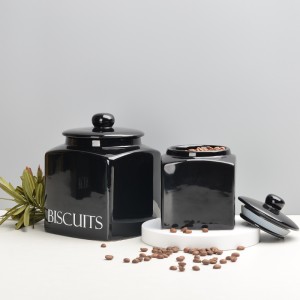 Kitchen Accessories Glazed Square Ceramic Tea Sugar Coffee Food Storage Jar with Lid