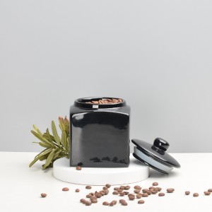 Kitchen Accessories Glazed Square Ceramic Tea Sugar Coffee Food Storage Jar with Lid
