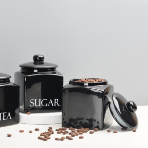 Kitchen Accessories Glazed Square Ceramic Tea Sugar Coffee Food Storage Jar with Lid