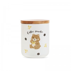 Cute Decal Round Ceramic Tea Sugar Coffee Storage Canister Set Kitchen Decor