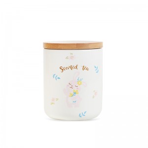 Cute Decal Round Ceramic Tea Sugar Coffee Storage Canister Set Kitchen Decor