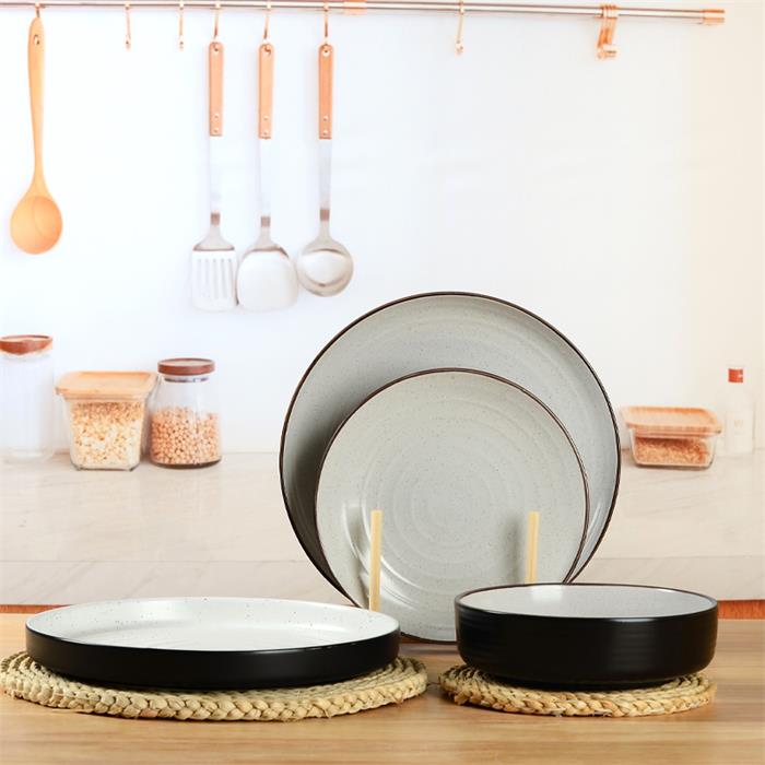 Manufacturer Modern High Quality ODM Black Stoneware Plates Ceramic Stoneware Dinner Table Set-1