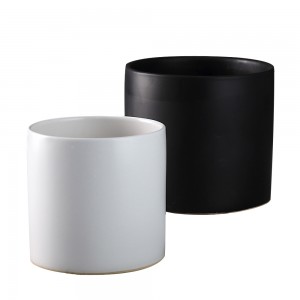 Indoor Wood Stand Black and White Ceramic Flower Pots for Plants