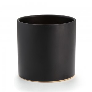 Indoor Wood Stand Black and White Ceramic Flower Pots for Plants