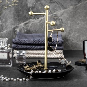 Decorative Necklace Earring Holder Golgen Metal Jewelry Display Stand