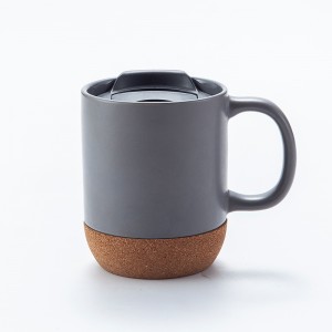 Custom Logo Insulated Cork Splash Proof Lid Ceramic Coffee Mug Sets