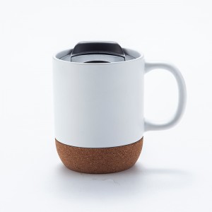 Custom Logo Insulated Cork Splash Proof Lid Ceramic Coffee Mug Sets