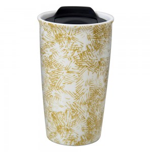 Custom Logo Double Wall Insulated 12 Oz Coffee Ceramic Travel Mug with Wrap Lid