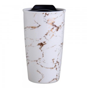 Custom Logo Double Wall Insulated 12 Oz Coffee Ceramic Travel Mug with Wrap Lid
