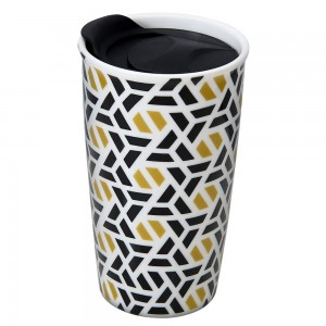 Custom Logo Double Wall Insulated 12 Oz Coffee Ceramic Travel Mug with Wrap Lid