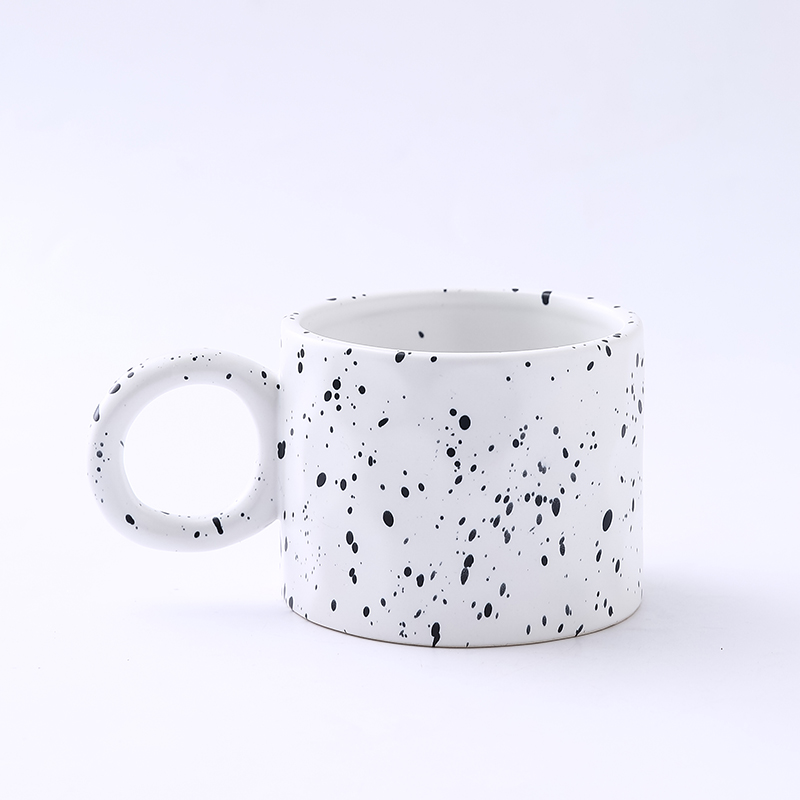 Manufacturer Irregular Ink Dot Design Creative Coffee Cup Round Ceramic Mug-1
