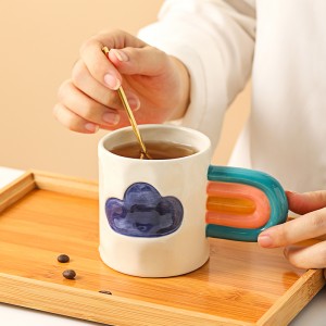 New Design Gift Creative Cup Rainbow Hand Painted Cute Ceramic Coffee Mug