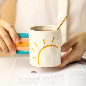 New Design Gift Creative Cup Rainbow Hand Painted Cute Ceramic Coffee Mug