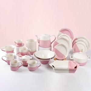 Modern Reactive Pink Stoneware Dinnerware Set