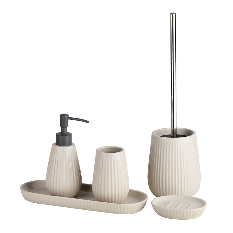 China Factory Modern Ceramic Elegant Custom ODM Bathroom Soap Dispenser Set With Tray-1