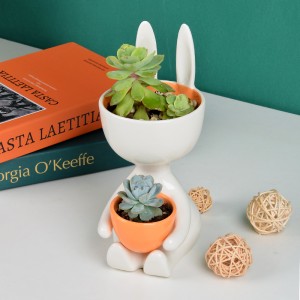 Cute Rabbit White Ceramic Succulent Plant Pot Flower Vase Pots for Home Decoration