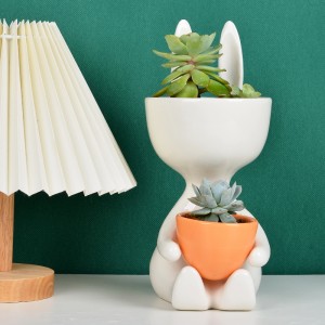 Cute Rabbit White Ceramic Succulent Plant Pot Flower Vase Pots for Home Decoration