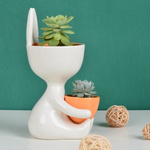 Cute Rabbit White Ceramic Succulent Plant Pot Flower Vase Pots for Home Decoration