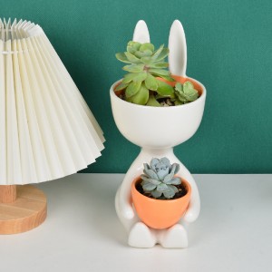 Cute Rabbit White Ceramic Succulent Plant Pot Flower Vase Pots for Home Decoration