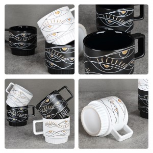 New Eye Design Custom Logo Creative Ceramic Stacking Coffee Mugs Cup Set of 4