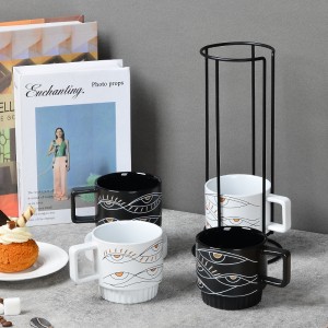 New Eye Design Custom Logo Creative Ceramic Stacking Coffee Mugs Cup Set of 4