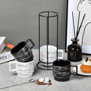 New Eye Design Custom Logo Creative Ceramic Stacking Coffee Mugs Cup Set of 4