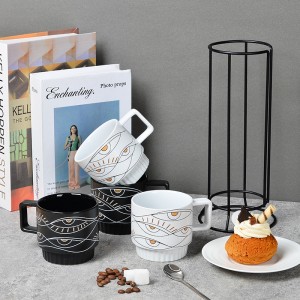 New Eye Design Custom Logo Creative Ceramic Stacking Coffee Mugs Cup Set of 4