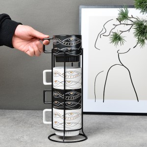 New Eye Design Custom Logo Creative Ceramic Stacking Coffee Mugs Cup Set of 4