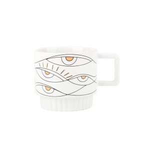New Eye Design Custom Logo Creative Ceramic Stacking Coffee Mugs Cup Set of 4