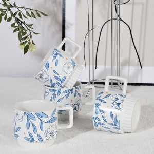 New Custom Logo Flower Design Ceramic Stacking Coffee Mug