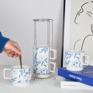 New Custom Logo Flower Design Ceramic Stacking Coffee Mug