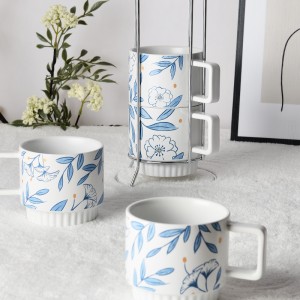 New Custom Logo Flower Design Ceramic Stacking Coffee Mug