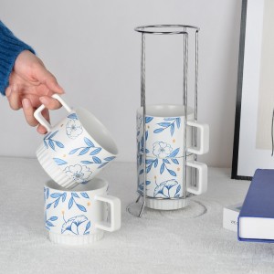 New Custom Logo Flower Design Ceramic Stacking Coffee Mug