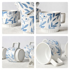 New Custom Logo Flower Design Ceramic Stacking Coffee Mug