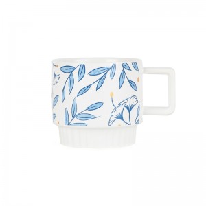 New Custom Logo Flower Design Ceramic Stacking Coffee Mug