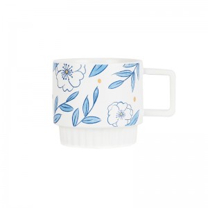 New Custom Logo Flower Design Ceramic Stacking Coffee Mug