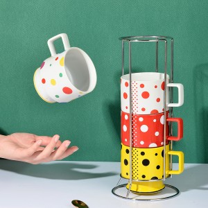 Custom Logo Ceramic Stack Coffee Mug with Rack