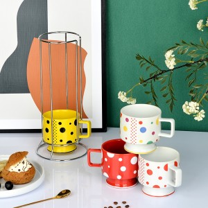 Custom Logo Ceramic Stack Coffee Mug with Rack