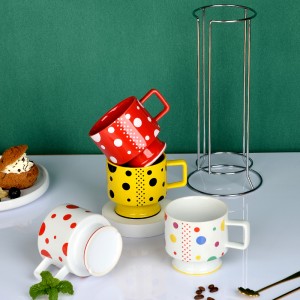Custom Logo Ceramic Stack Coffee Mug with Rack
