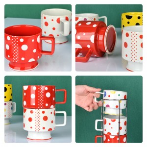 Custom Logo Ceramic Stack Coffee Mug with Rack